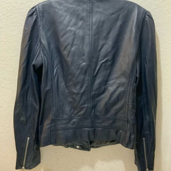 Rebecca Taylor Blue Moto Genuine Leather Jacket Full Zip Long Sleeve Size 2 - Picture 7 of 12